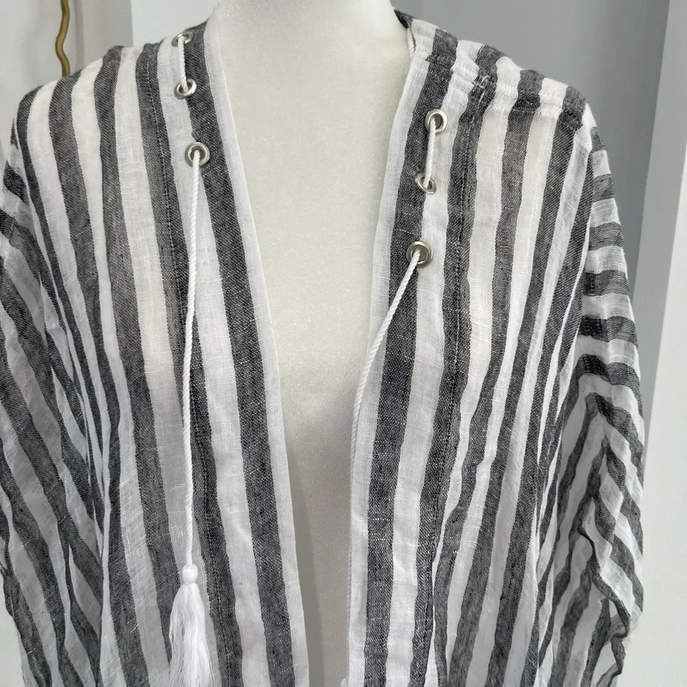 Chico's Black and White Striped Tassel Throw
